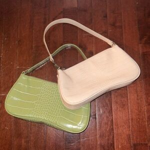 JW PEI Green and Cream Croc-Embossed Bags